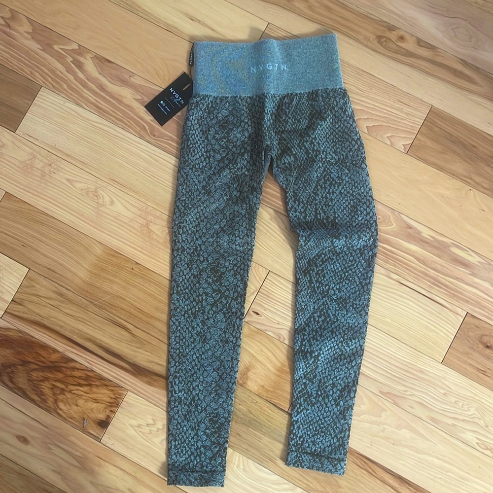 NWT NVGTN Leggings. Gray/Green color, snake skin print